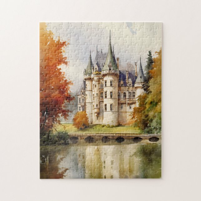 Charming Fransk Castle Watercolor Puzzle Pussel (Vertikal)