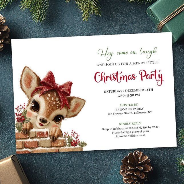 Charming Funny Baby Reindeer Cute Cartoon Watercol Inbjudningar (Charming Funny Baby Reindeer Cute Cartoon Watercolor Invitation

)