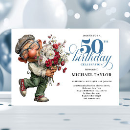 Charming Funny Man 50th Birthday Quirky Humor Inbjudningar