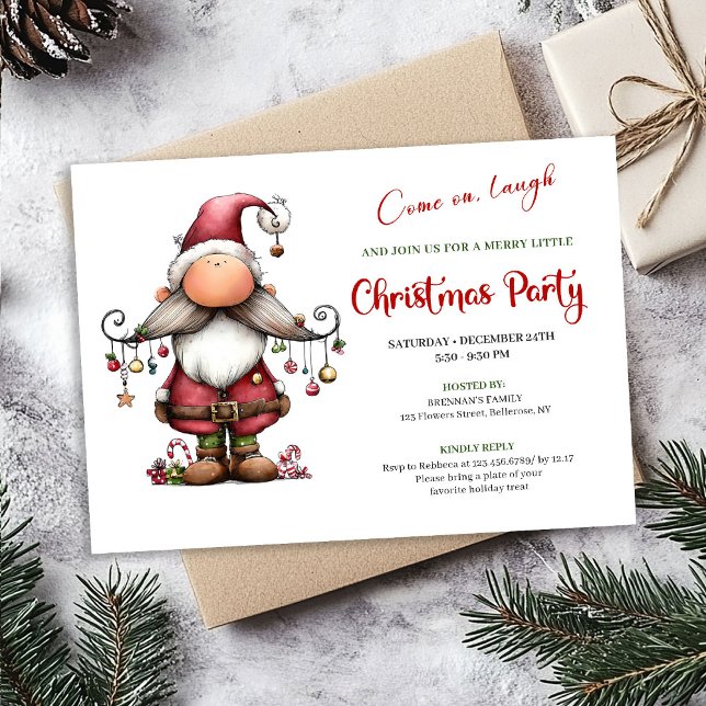Charming Funny Santa Minimalist Holiday Invitation Inbjudningar (Charming Funny Santa Minimalist Holiday Invitation)
