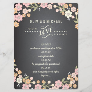 Charming Garden Blommig Krans Bröllop Story Card Inbjudningar