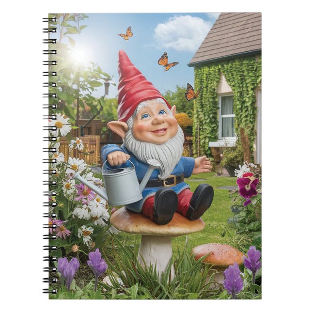 Charming Garden Gnome med Watering Can Anteckningsbok (Framsidan)