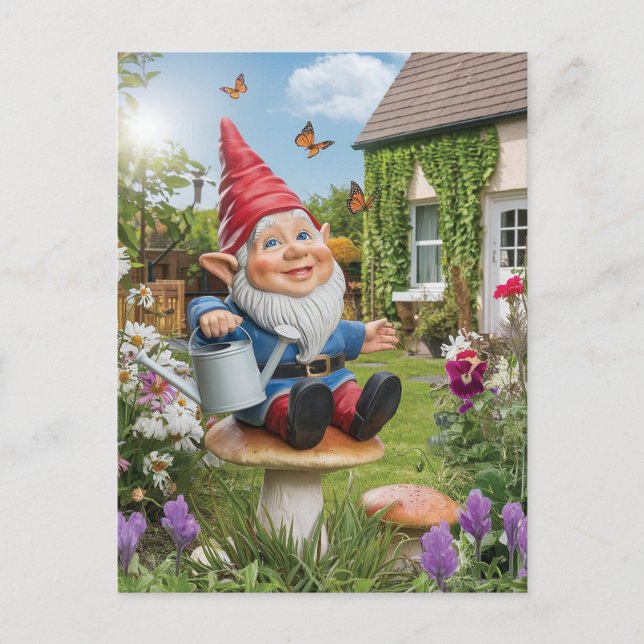 Charming Garden Gnome med Watering Can Vykort (Framsida)