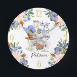 Charming Gardener Blommigt First Namn Rund Klocka<br><div class="desc">Detta sjungor ut känslan av fred och lugn - med underbart färg och förmågan att personifiera det första namn. Det är alltid viktigt att ta sig tid för att göra det sak som ger oss glädje. Alla designfrågor skickar bara en chatta eller ett e-postmeddelande till charmdesignstudio@rcn.com och vi är glada...</div>