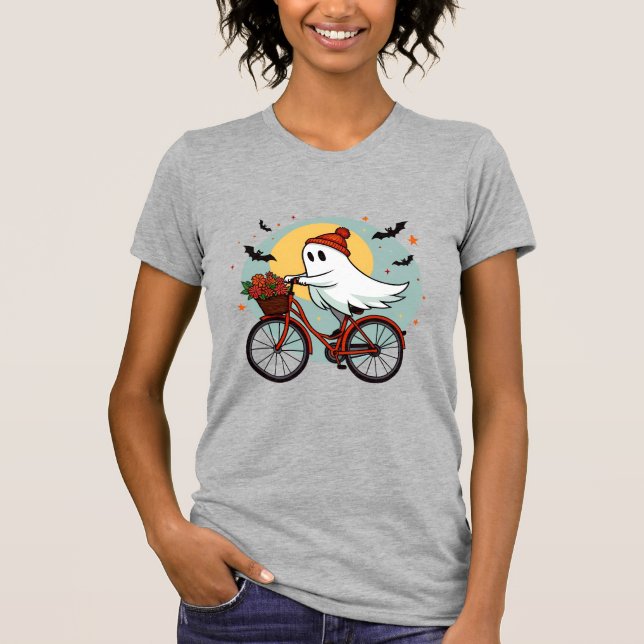 Charming Ghost på Bicycle Halloween Design Design  T Shirt (Framsida)