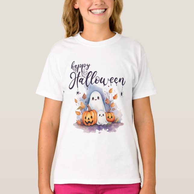 Charming Ghost Pumpkin Spider Halloween T-Shirt (Framsida)
