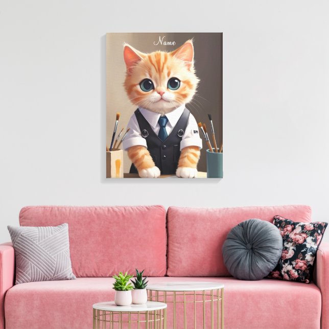Charming Ginger Cat Artist med Paintpenshes Cute Canvastryck (Insitu (Vardagsrum))