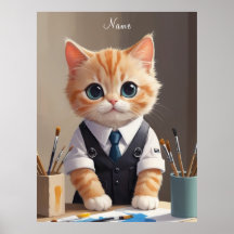 Charming Ginger Cat Artist med Paintpenshes Cute