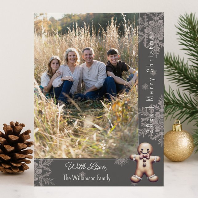 Charming Gingerbread Man | Gray Photo Card Julkort (Gray Charming Gingerbread Man Holiday Photo Card)