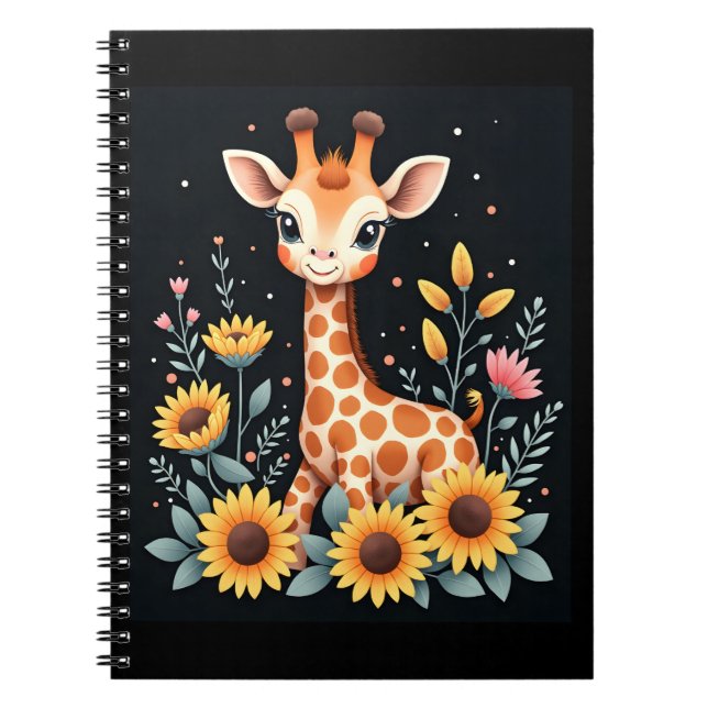 Charming Giraffe omgiven av Flowers Långärmad Anteckningsbok (Framsidan)