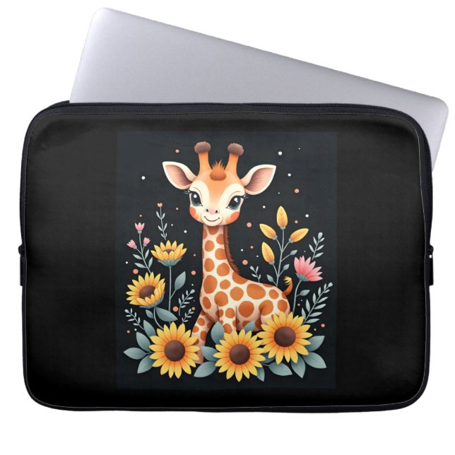 Charming Giraffe omgiven av Flowers Långärmad Laptop Fodral (Framsidan)