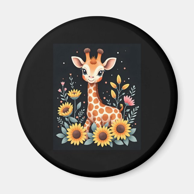 Charming Giraffe omgiven av Flowers Långärmad Magnet (Framsidan)