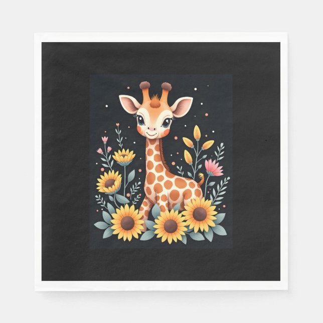 Charming Giraffe omgiven av Flowers Långärmad Pappersservett (Framsidan)