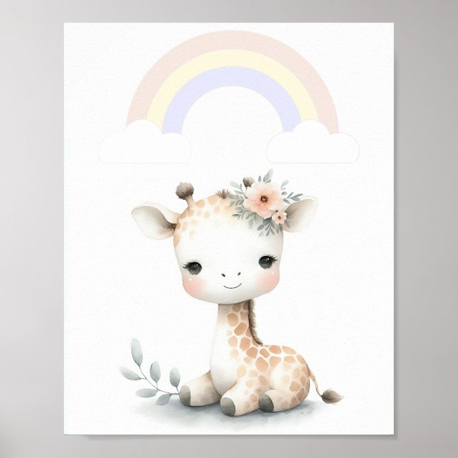 Charming Giraffe with Pastel Rainbow Poster (Framsidan)