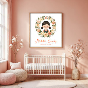 Charming Girl with Rose Circular Wreath Plantskola Poster