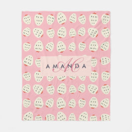 Charming Girly Strawberry Mönster Monogram Gifts Fleecefilt