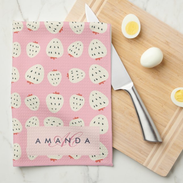 Charming Girly Strawberry Mönster Monogram Gifts Kökshandduk (Vikt i Fjärdedel)