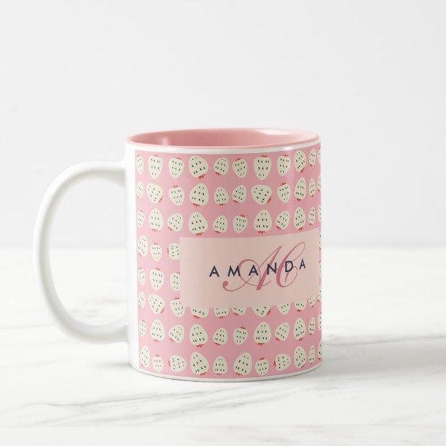 Charming Girly Strawberry Pattern Monogram Gifts Två-Tonad Mugg (Vänster)