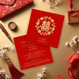 Charming Glitter Floral Chinese Double Happiness Inbjudningar