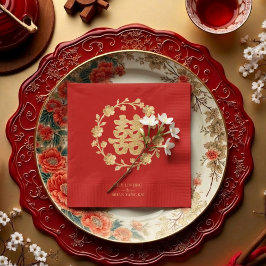 Charming Glitter Floral Chinese Double Happiness Pappersservett
