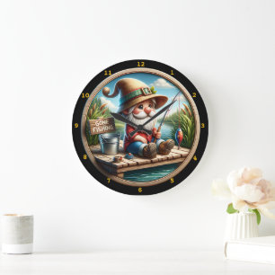 Charming Gnome Fishing Pond Stor Klocka