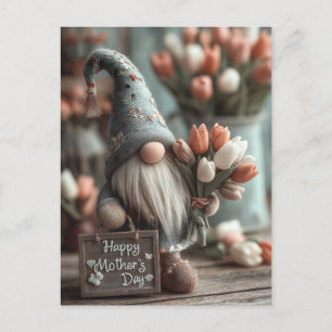 Charming Gnome Holding a "Lycklig Mors dag" Sign Helg Vykort