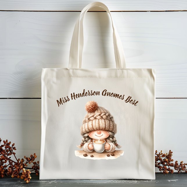 Charming Gnome Tote Bag Tygkasse (Teacher Knows Best Canvas Tote Gift bag)