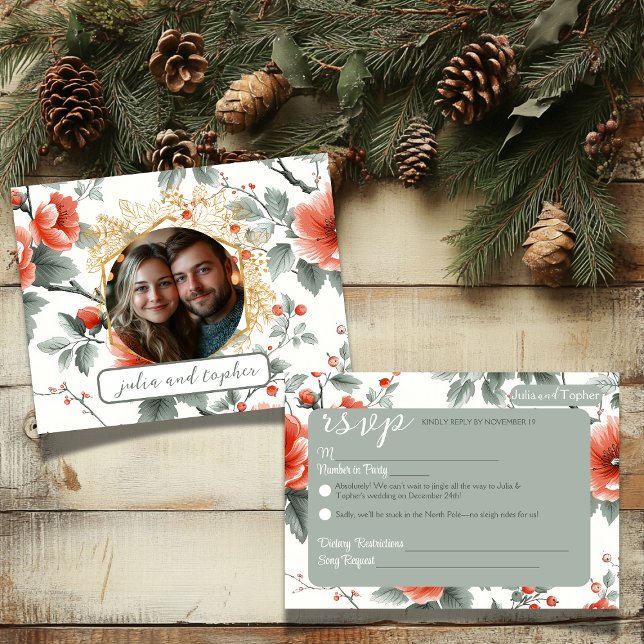 Charming God Jul Bröllop med Romantic Photo OSA Kort (RSVP Response Card Christmas Wedding)