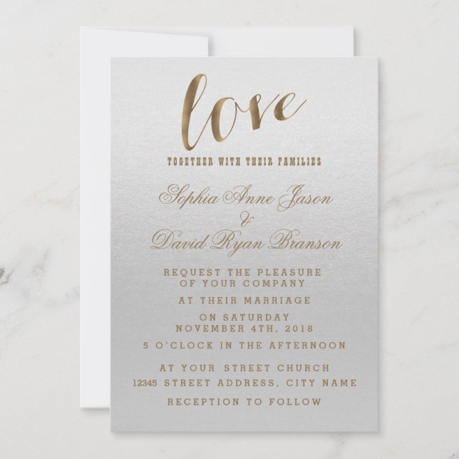 Charming Gold Foil Grunge Grått Wedding bjudande Inbjudningar (Framsida)