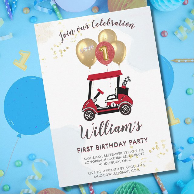 Charming Golf Cart First Birthday Boy Inbjudningar (Skapare uppladdad)
