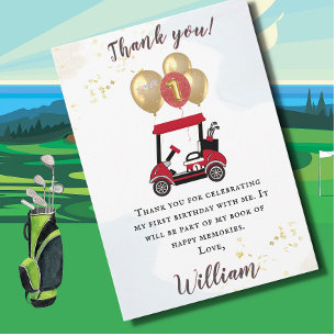 Charming Golf Cart First Birthday Boy Tack Inbjudningar