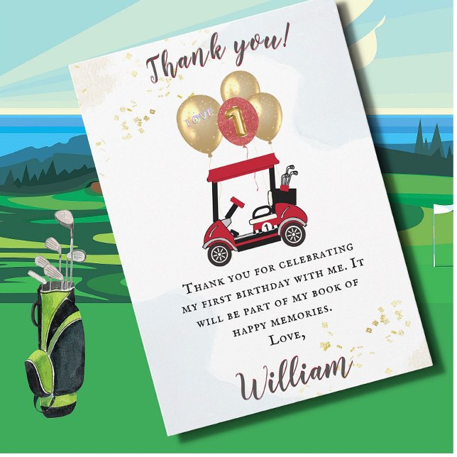 Charming Golf Cart First Birthday Boy Tack Inbjudningar (Skapare uppladdad)