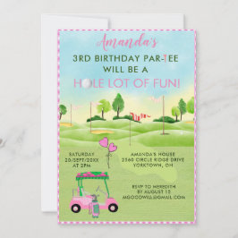 Charming Golf Rosa Girl 3 rd Birthday Par-Tee Inbjudningar