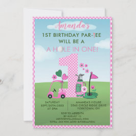 Charming Golf Rosa Girl Girl 1:a Birthday Par-Tee Inbjudningar