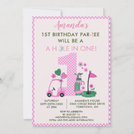 Charming Golf Rosa Girl Girl 1:a Birthday Par-Tee Inbjudningar