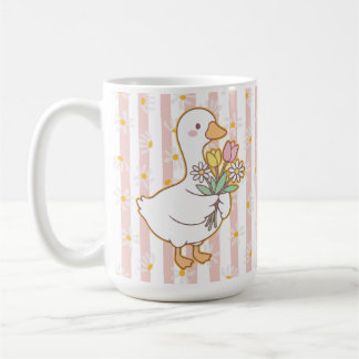 Charming Goose with Pink and Yellow Flowers Mug Kaffemugg
