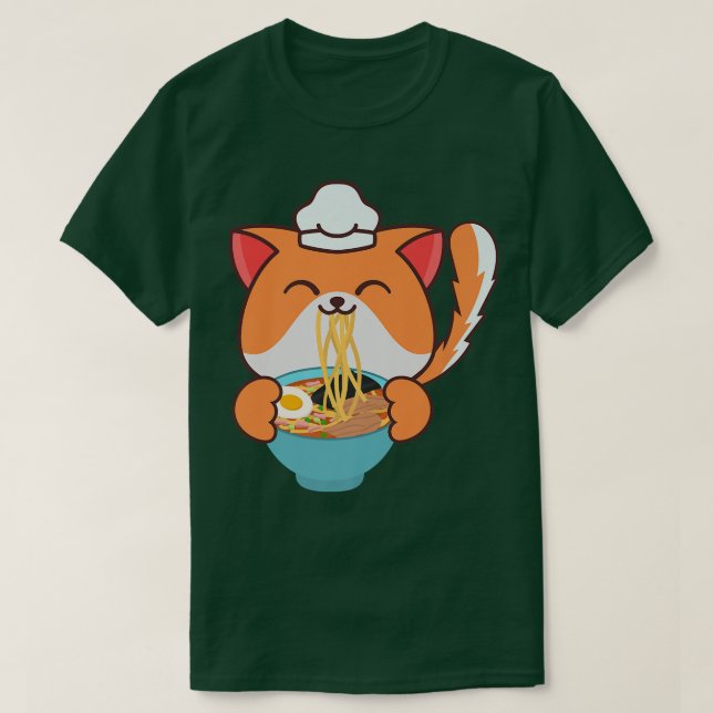 Charming Gourmet Chef Cat the Eating Ramen with Ch T Shirt (Design framsida)