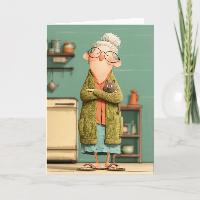 Charming Grandma och Hennes katt Kort (Framsida)