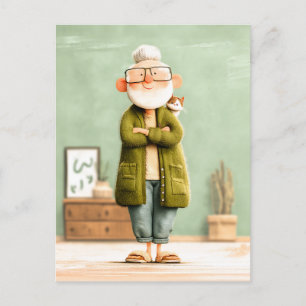 Charming Grandpa och hans katt Vykort