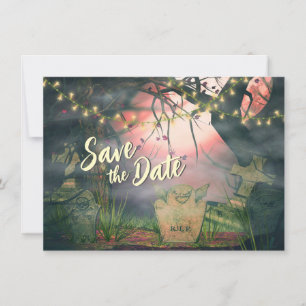 Charming Graveyard med Ljus Halloween Bröllop Spara Datumet