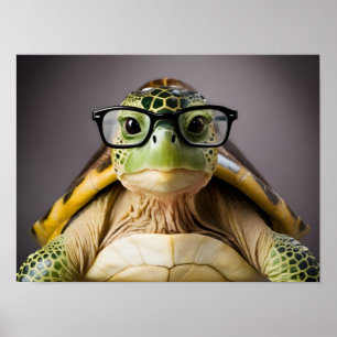 Charming Grönt Turtle with Glasses Poster