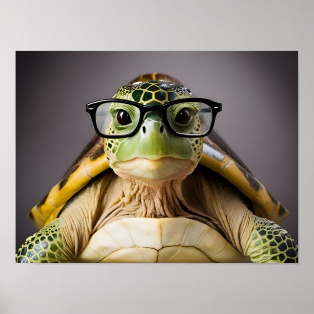 Charming Grönt Turtle with Glasses Poster (Framsidan)