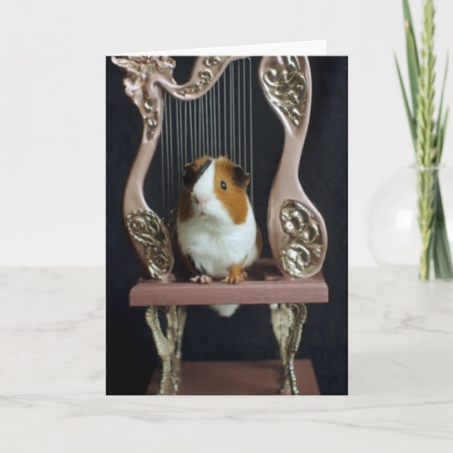 Charming Guinea Pig Harp Greeting Card – Storybook Kort (Framsida)