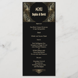 Charming Guld Art Deco Peacocks Bröllop Menu Meny