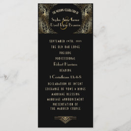 Charming Guld Art Deco Peacocks Bröllopsprogram Meny