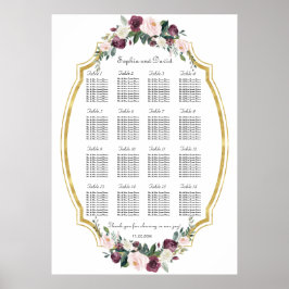 Charming Guld Burgundy  Blommigt Sittdiagram Poster