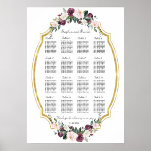 Charming Guld Burgundy Blommigt Sittdiagram Poster