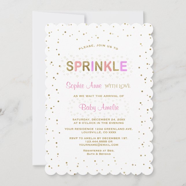 Charming Guld Glitter SPRINKLE Girl Baby Shower Inbjudningar (Framsida)