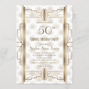 Charming Guld Underbar Gatsby Art Deco Födelsedags Inbjudningar