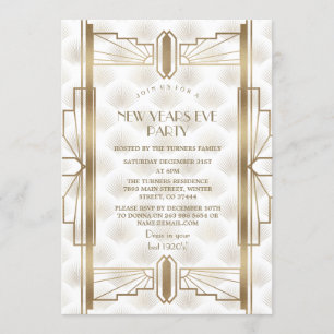 Charming Guld Underbar Gatsby Art Deco nyår Party Inbjudningar